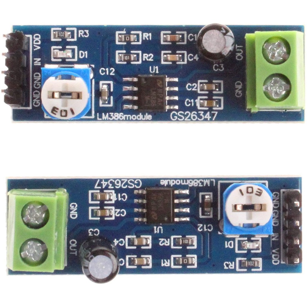 LM386 Audio Amplifier Module 200 Times Gain Multiplier Speaker Wire Holder 5V-12V Input 10K Adjustab