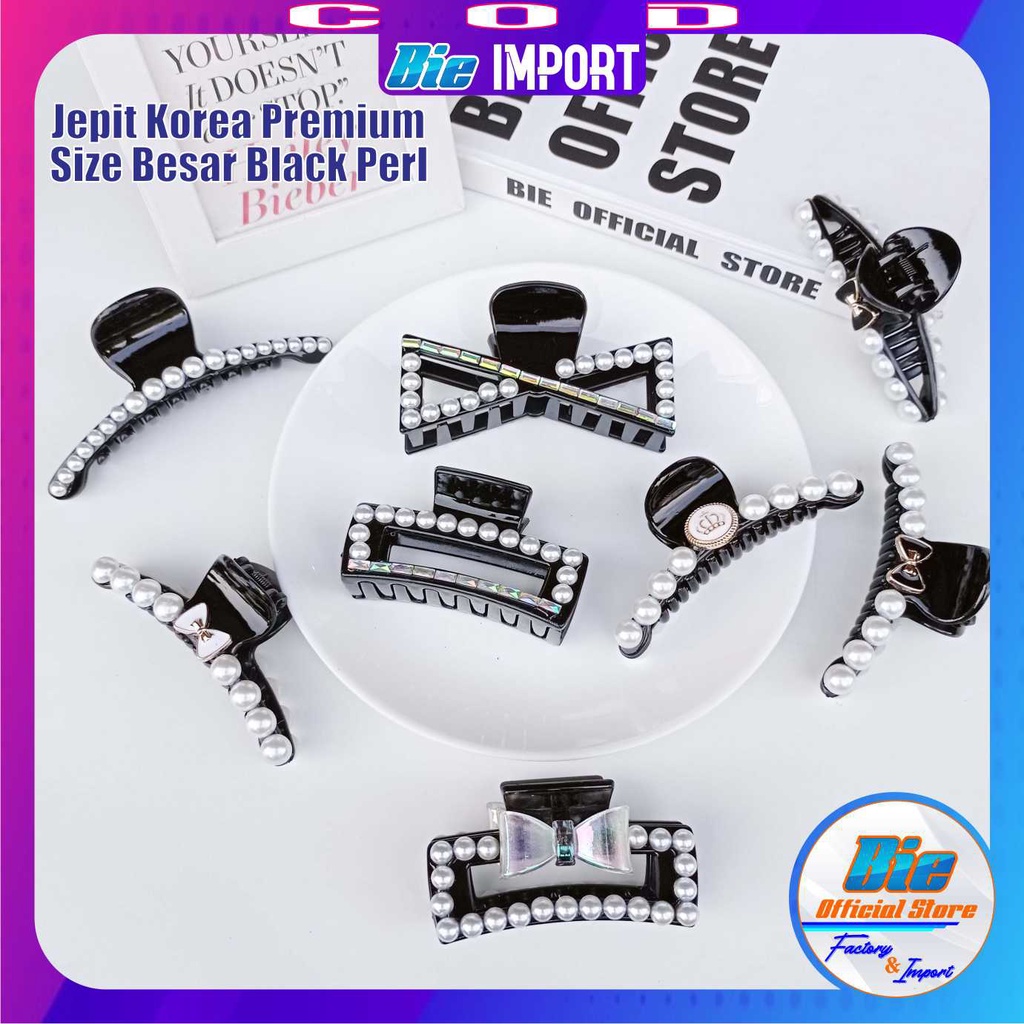 Jepit Rambut Korea Premium Black Perl Size Besar Impor Best Seller