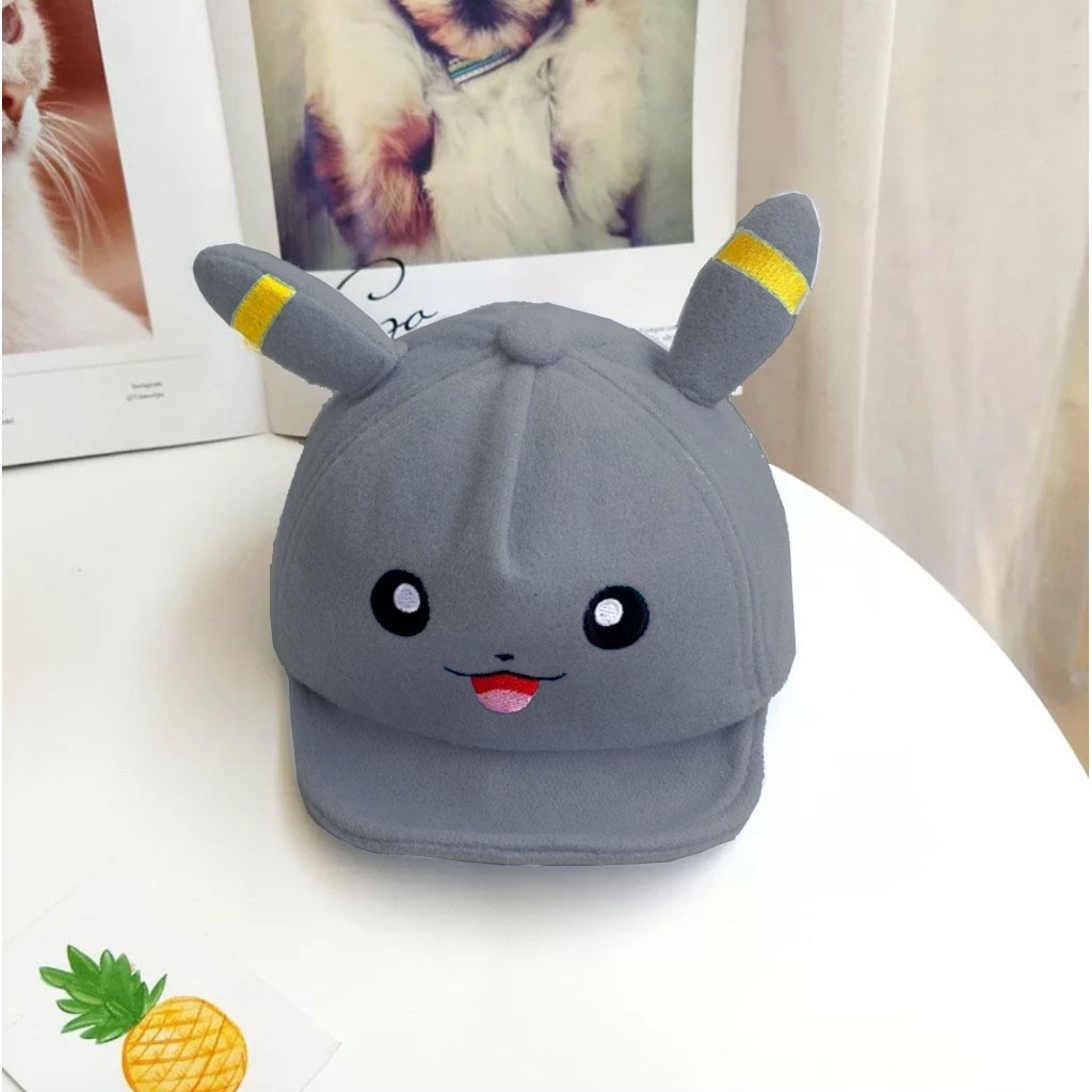 Topi anak pikachu lucu Topi pokemon anak Bordir Nama Custom-ABU TUA
