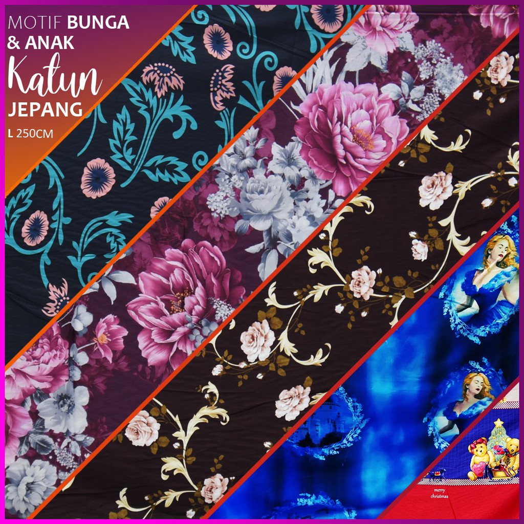KAIN SPREI KATUN JEPANG REACTIVE MOTIF ANAK & BUNGA ABSTRAK LEBAR 250 CM  METERAN