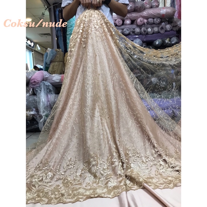 Kain bahan tile akar mutiara bordir / bahan kebaya brokat Tulle.