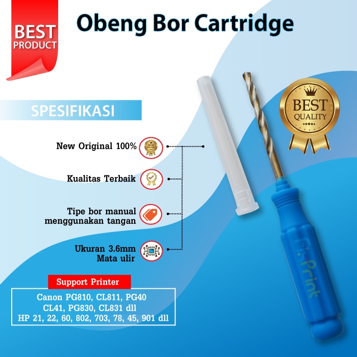 Obeng Bor Cartridge 3.6mm Infus Ciss Modif Printer Canon 810 811 40 41 745 746 47 57 HP 802 678 680