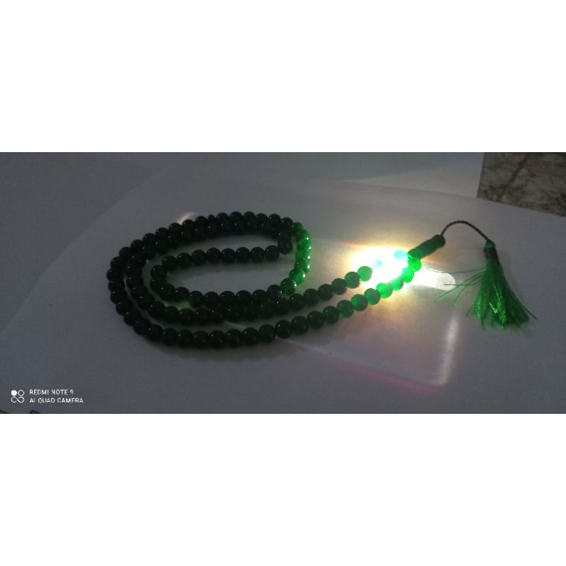 Tasbih BATU FOSFOR POSPOR Hijau Tua Bercahaya Tembus Cahaya - Tasbih 99 ASLI Batu Fosfor Hijau