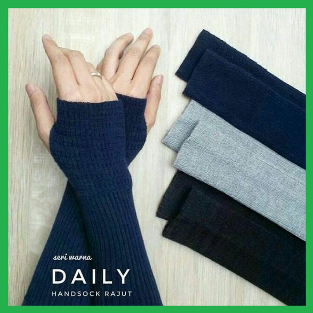 Handsock Rajut Premium Fingerless Jempol Manset Rajut Lubang Jempol Syari Panjang 35 Cm Bolak Balik