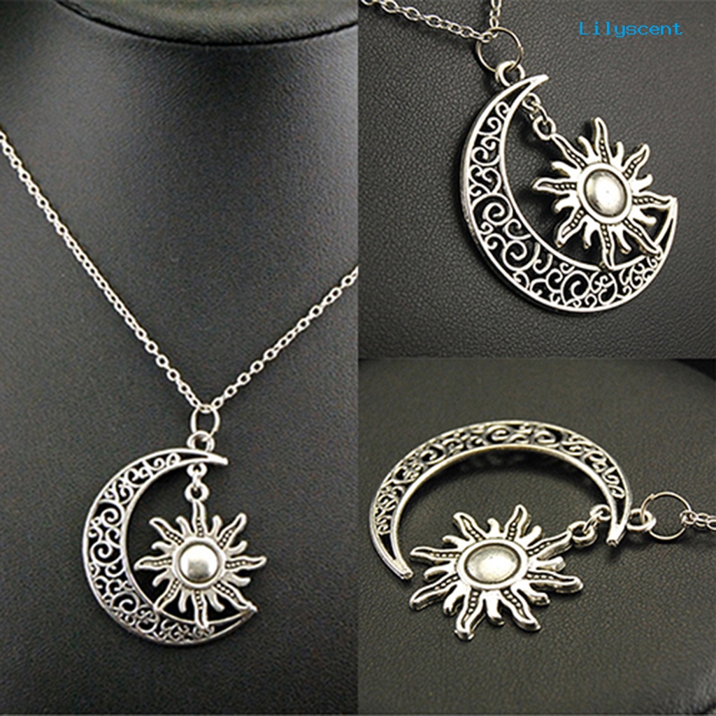 Kalung Rantai Bentuk Bulan Matahari Bahan Alloy Gaya Vintage Untuk Unisex