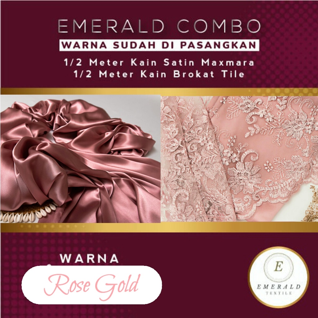 COMBO 1/2 Meter Brokat Tile Motif Lily + 1/2 Meter Furing Kain Satin Maxmara Silk Premium By Emerald Textile