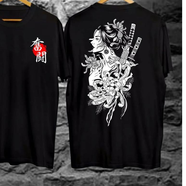 ✱ Kaos Tshirt Pria Samurai Geisha Pedang Toska Lengan Pendek Motif Sablon Bergambar ♦