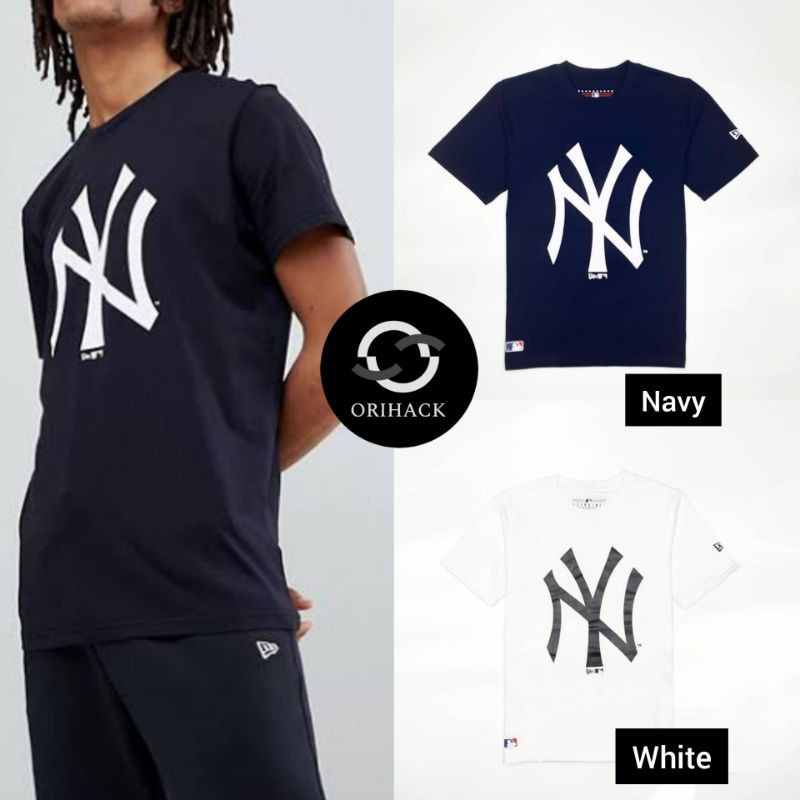 Kaos MLB New Era Logo New York Yankees Tshirt Navy Putih White Pria Wanita Original