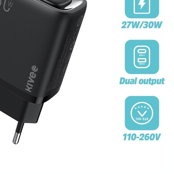 ♀ KIVEE Charger Adaptor fast charging 30W kepala charger Type C PD 3.0+QC 4.0 Wall Charger 5.0A for 