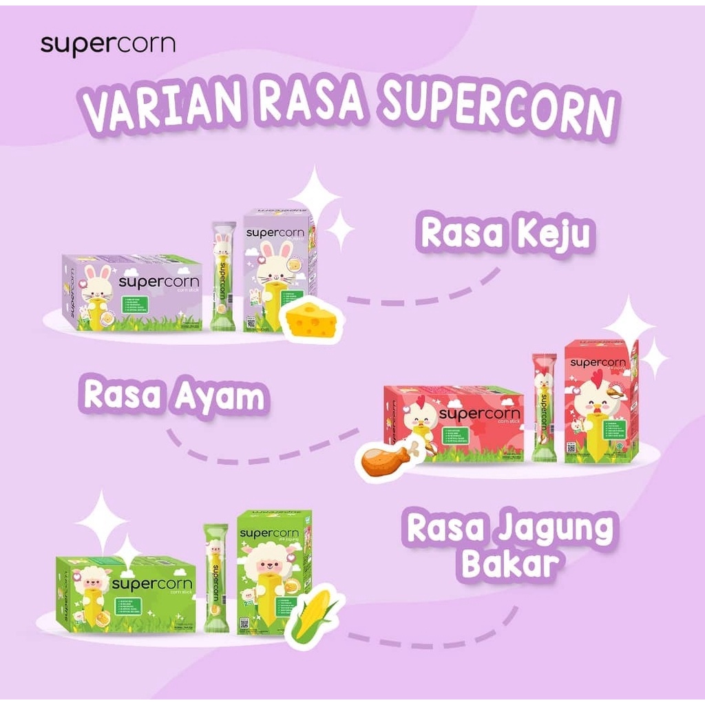 SUPERCORN Stik Jagung (Ecer 1 pcs) - Cemilan Anak - Snack Sehat Non MSG Halal - Super Corn