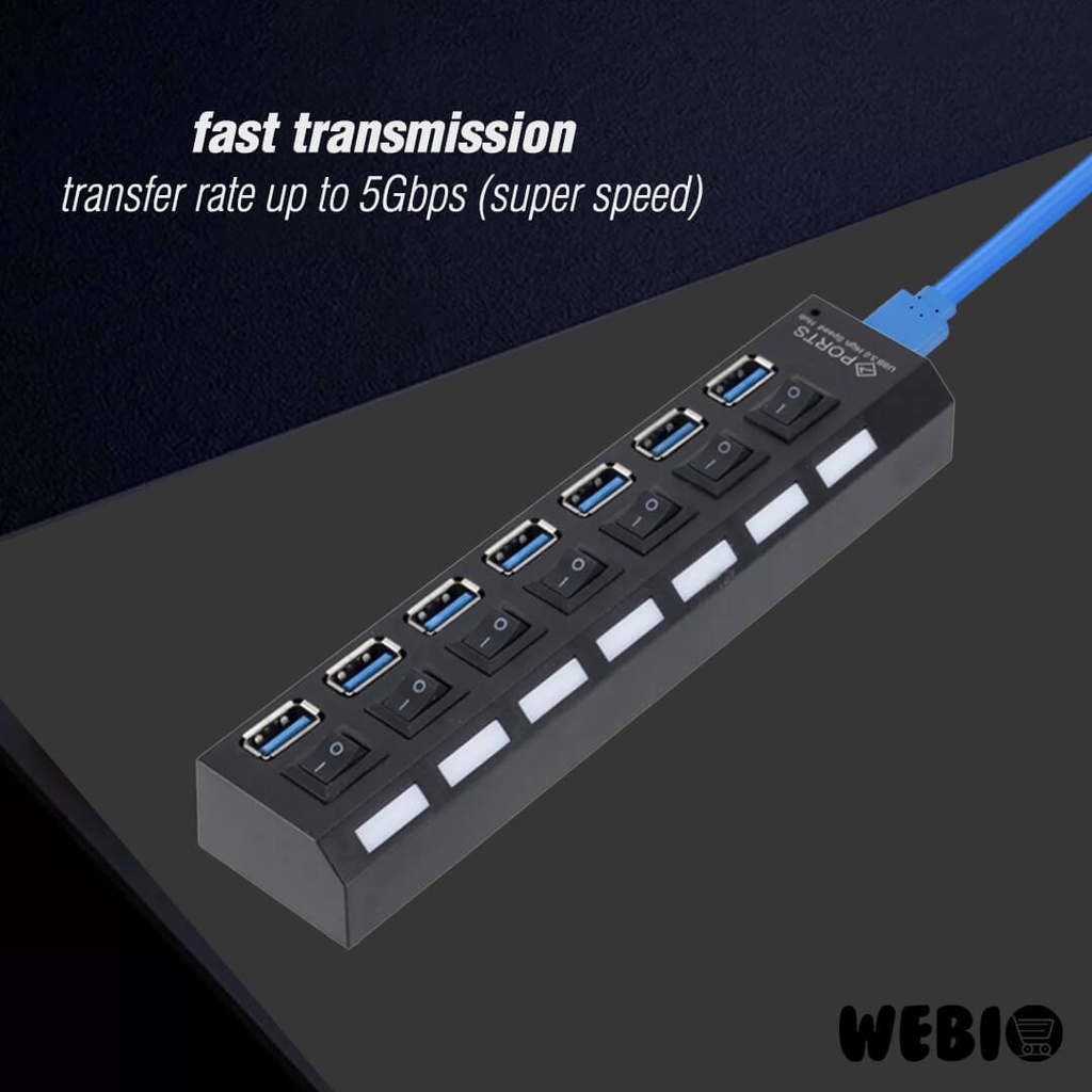 USB Hub 3.0 On Off High Speed 7 Port Colokan Saklar USB3.0 Laptop PC Komputer