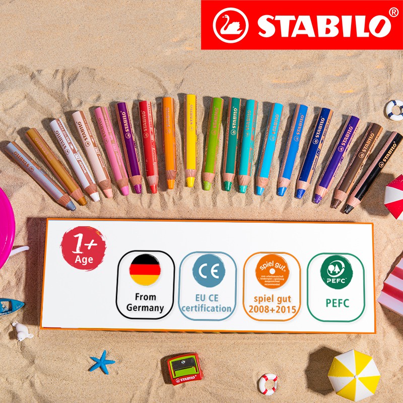 

Stabilo Germany pensil warna, cat air, krayon 3 in 1 for pupil washable coloring pen box of 18