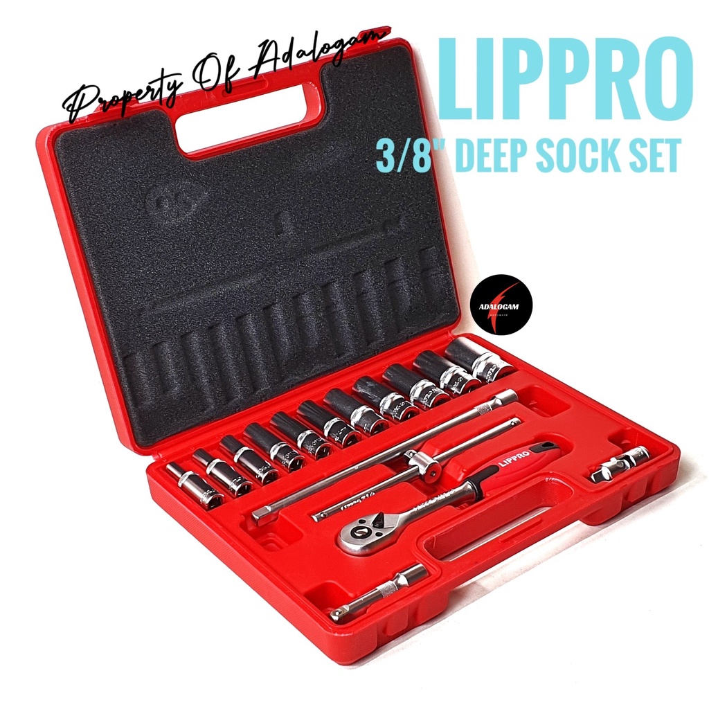 LIPPRO 3/8&quot; Deep Socket Sok Shock Sock Set 16 Pcs 6 PT ( 6 - 24 MM )