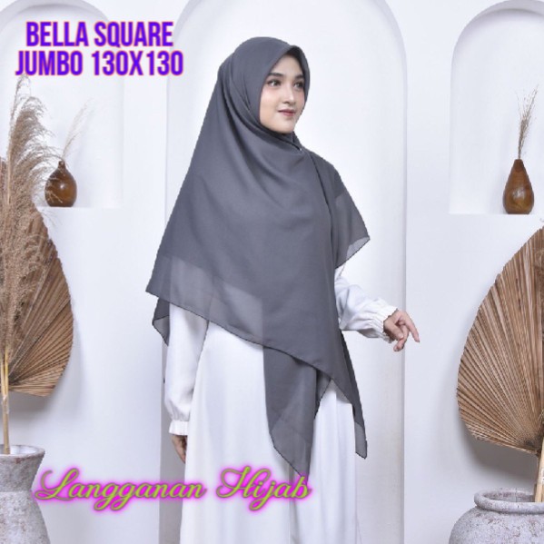 TERLARIS.Bella Square Jumbo Syari 135 x 135 cm Bahan Poli katun Hijab Segi Empat Syar'i