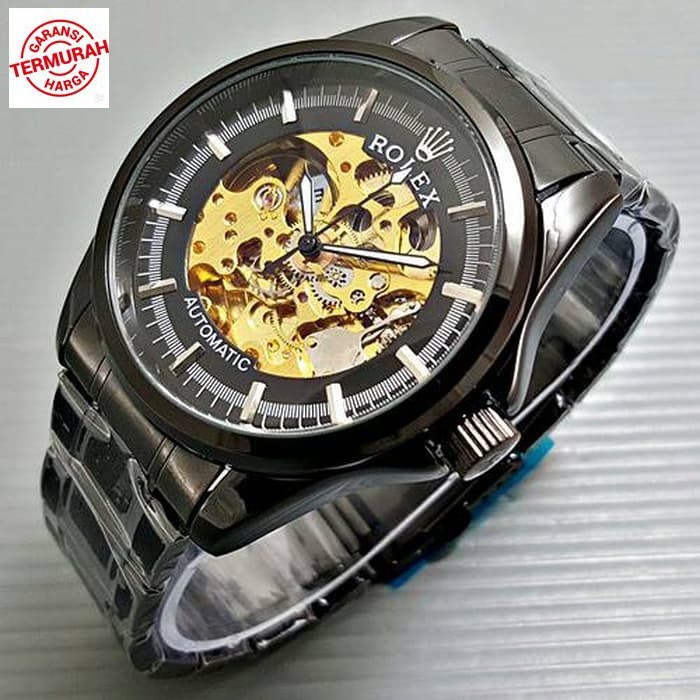 COD Jam Tangan Pria Rolex Rantai Hitam Automatic Big