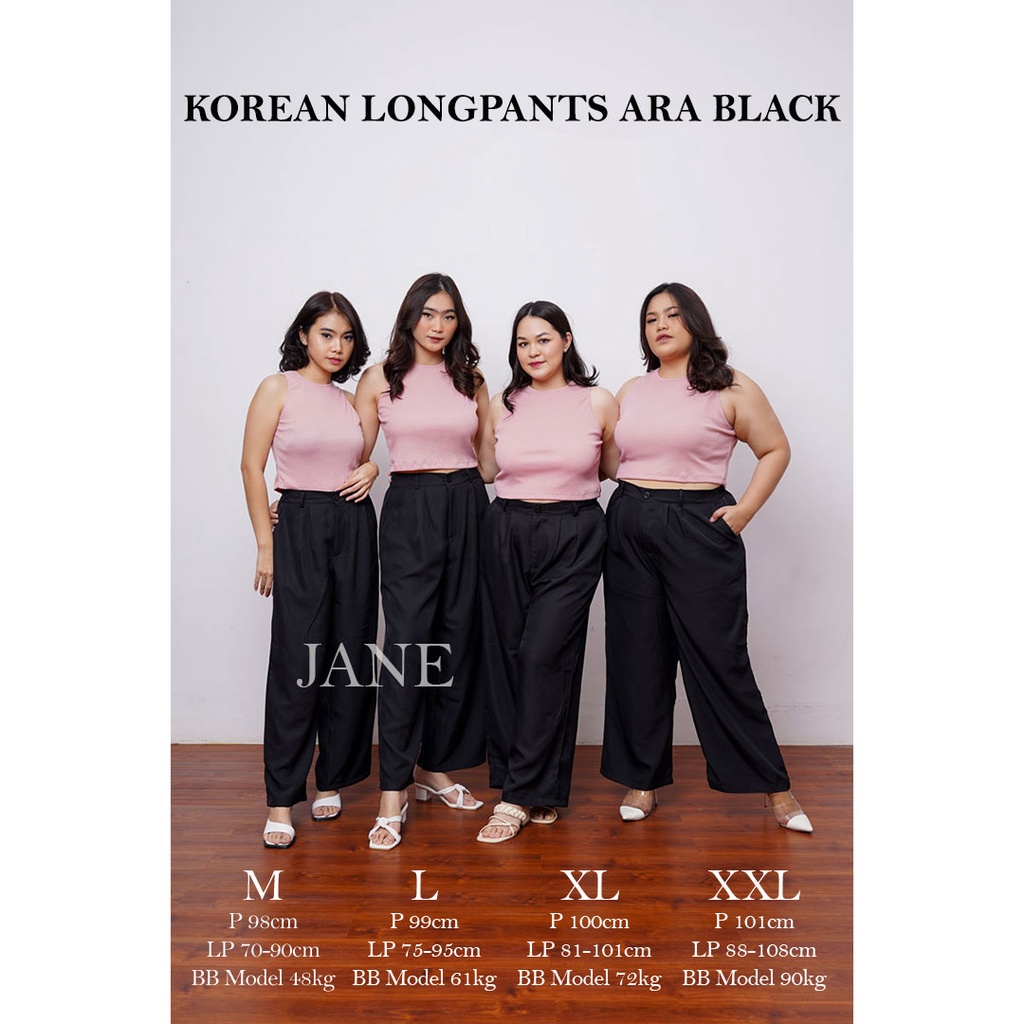 JANE COLLECTION || Celana Kain Formal Kerja Wanita Kulot High Waist Fashion Celana Panjang Jumbo Kantor Korea Bahan Pinggang Karet Kancing - Korean Longpants Ara BIGSIZE M L XL XXL Hitam Putih Olive Khaki Cream Choco