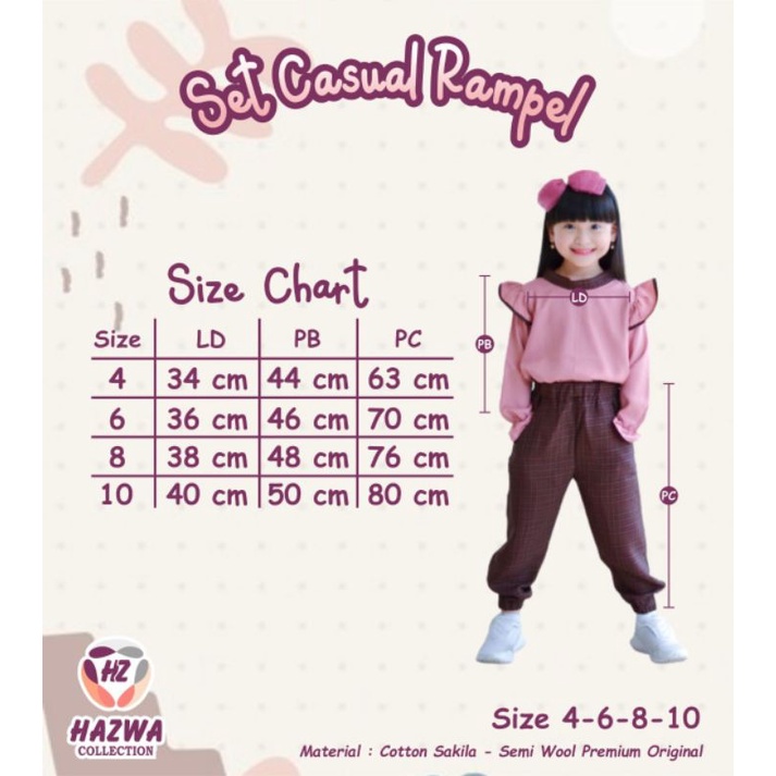 Afsheenastore Set Casual Rample Hazwa Setelan Anak Perempuan 4-10T