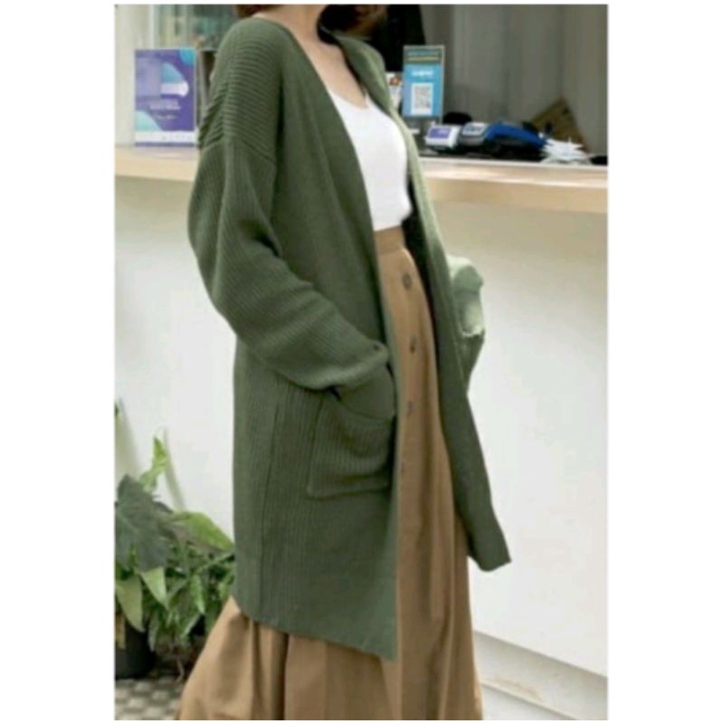 Cardigan wanita Rajut Halus Long Cardigan BELLE OVERSIZE