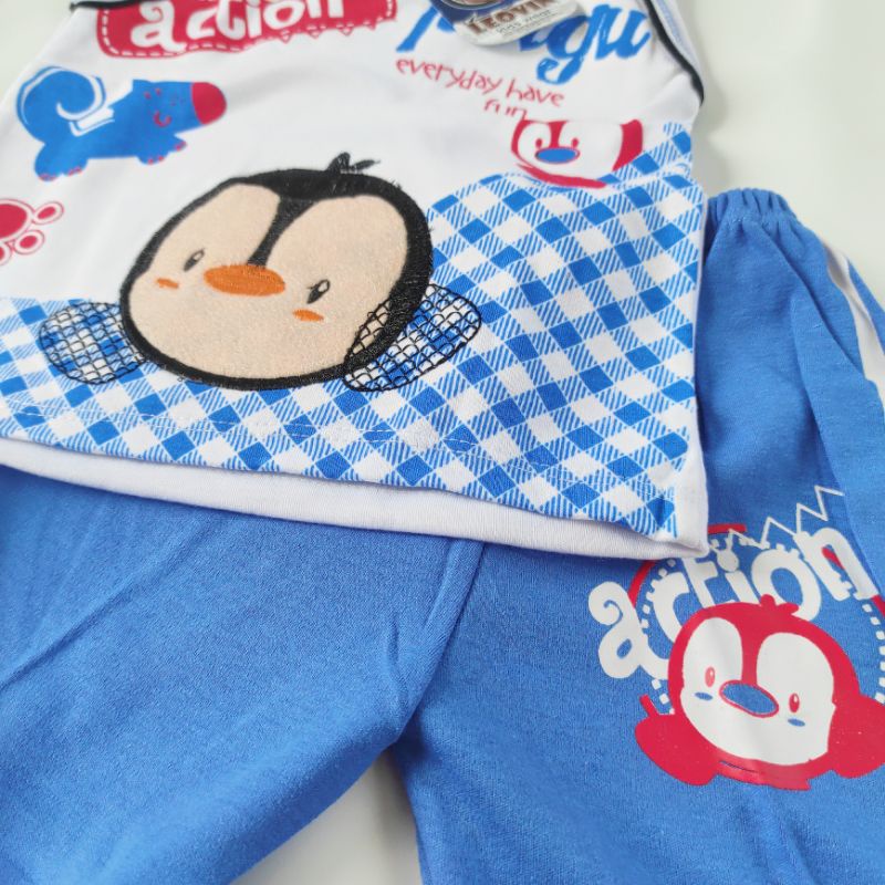 SNI LEOVIN PINGU Setelan baju celana singlet kutung pendek anak bayi halus bordir