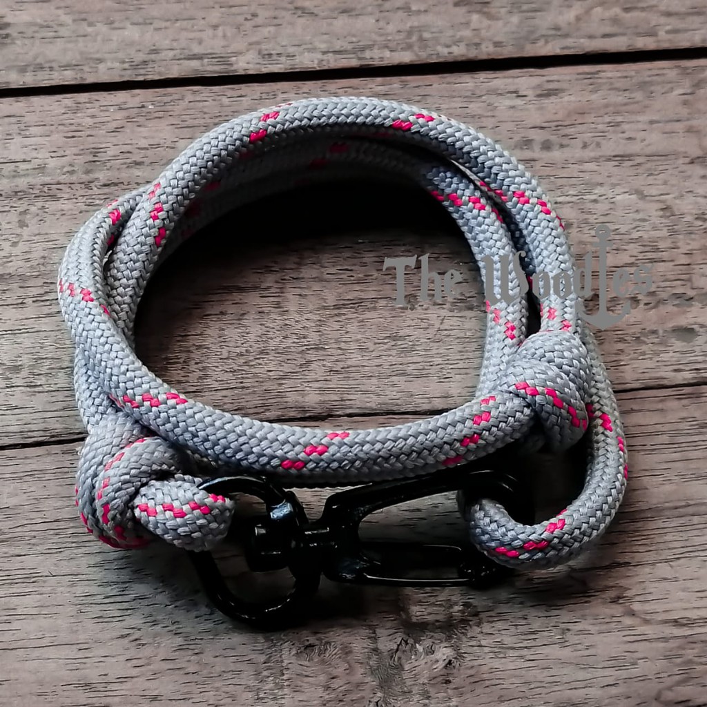 Gelang tali jangkar paracord prusik handmade kait biasa Abu Muda Polet (Orange/Pink)