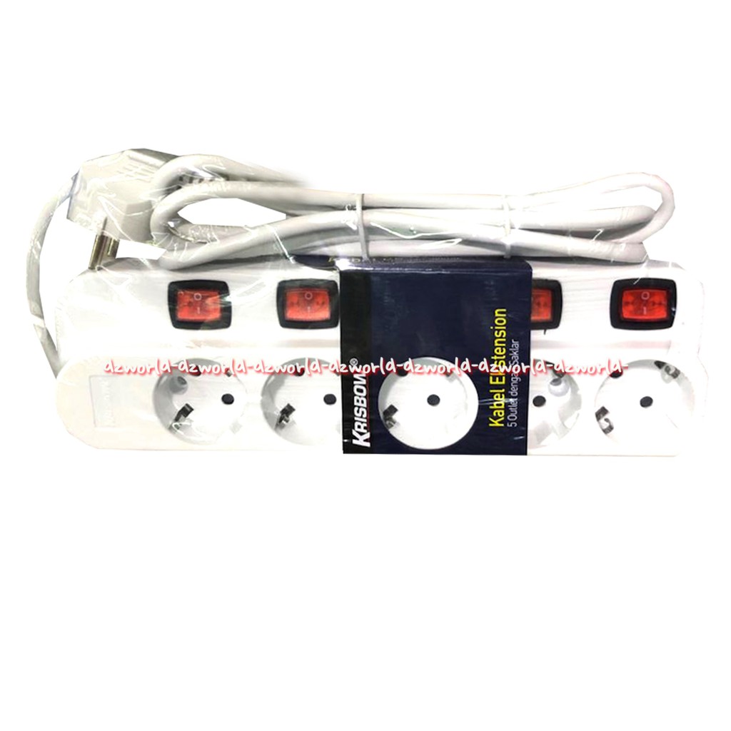 Krisbow Extension Socket 5 Lubang Kabel Sambungan Colokan 5 Putih White With Switch Kris Bow Stop Kontak Listrik Dengan 5 ubang Colokan Dengan Tombol On Off