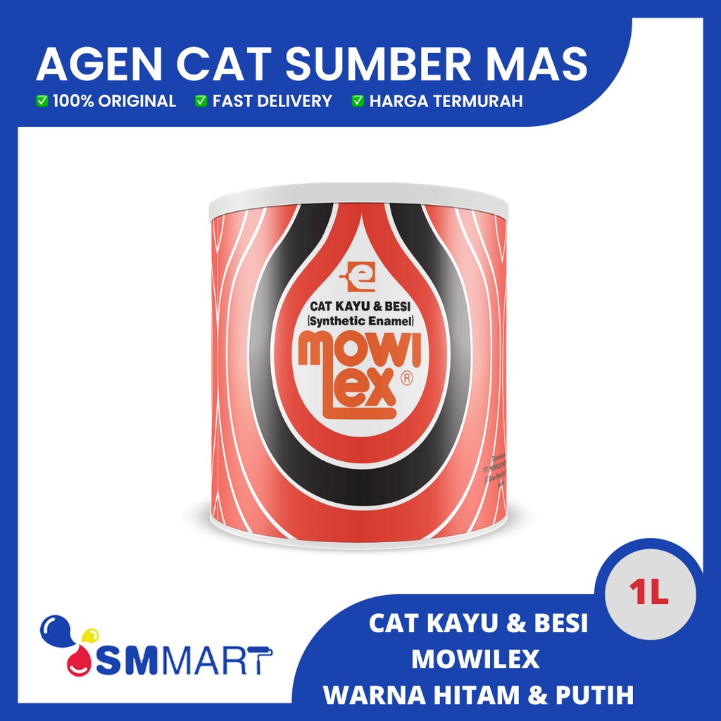 Mowilex Cat Kayu&amp;bBesi Warna Hitam&amp;Putih 1Ltr