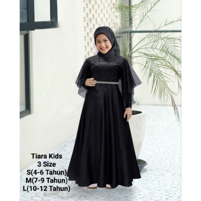 PAKAIAN GAMIS ANAK PEREMPUAN MAXI BROKAT/MAXI TIARA KIDS 4-12 TAHUN MATT MOSCREPE MIX BROKAT DAN TILLE DOT