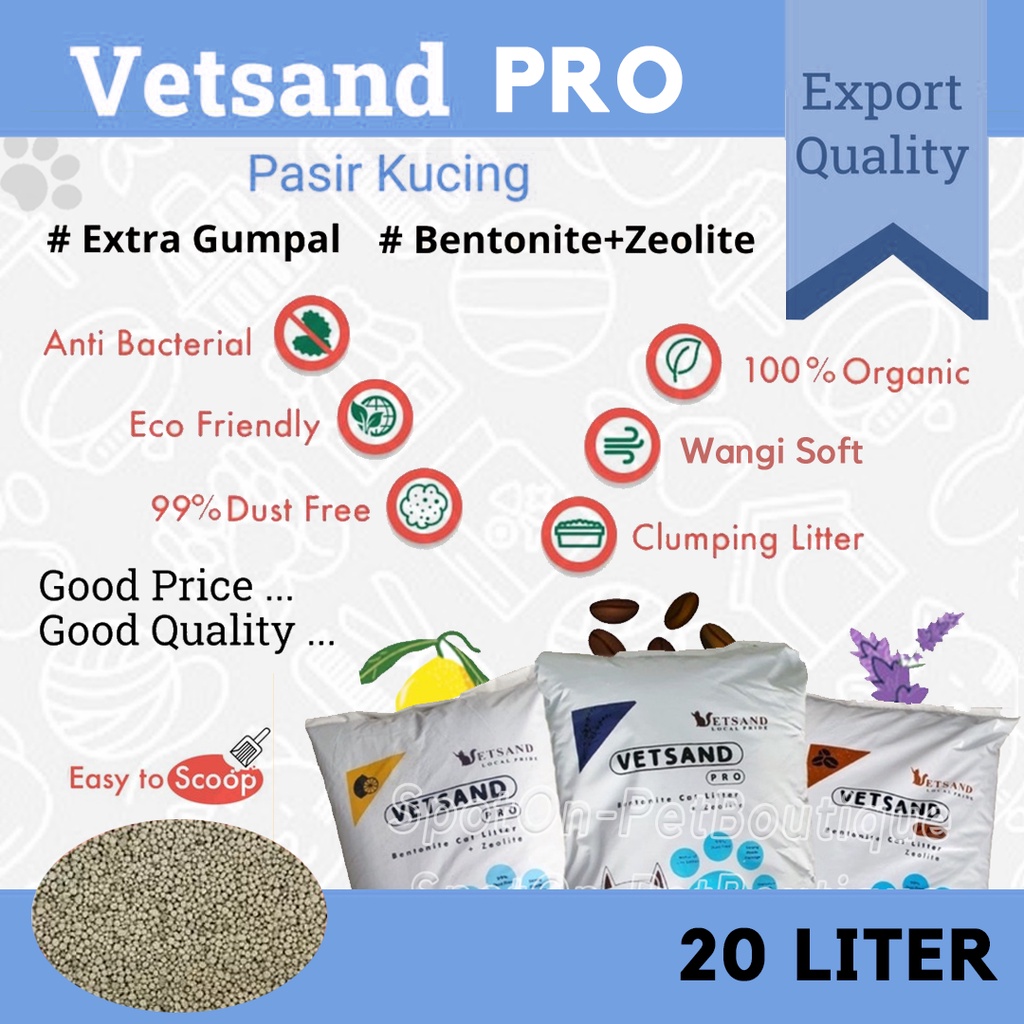 Pasir Kucing Wangi Gumpal 1Kg &amp; Pelet Kayu | TOP, TOTO, VETSAND PRO, LOVING PET | Bentonite Zeolit 1 kg | Clumping Cat Litter Wood Pellet