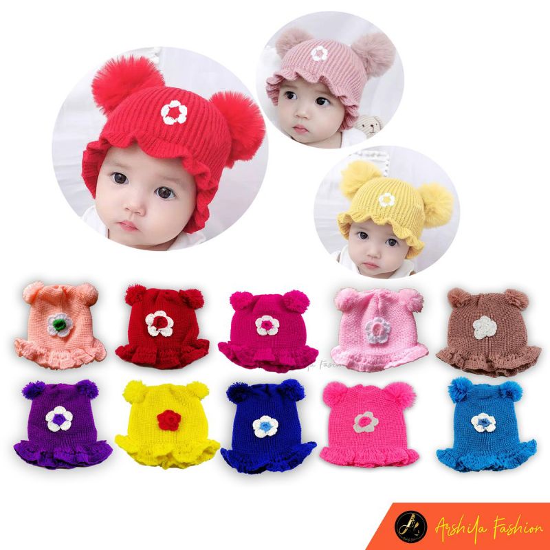 Kupluk Rajut Bayi Perempuan Motif Bunga 0 Sampai 3 Tahun / Kupluk Anak Bayi Motif Bunga