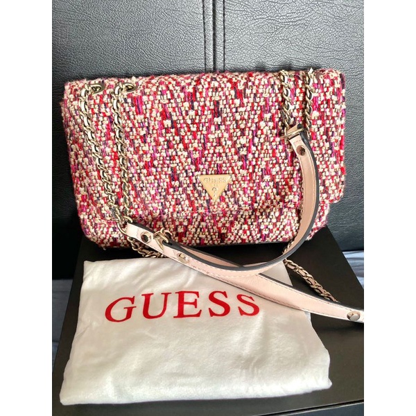 Guess Cessily Tweed Flap Over Crossbody Bag Original Store