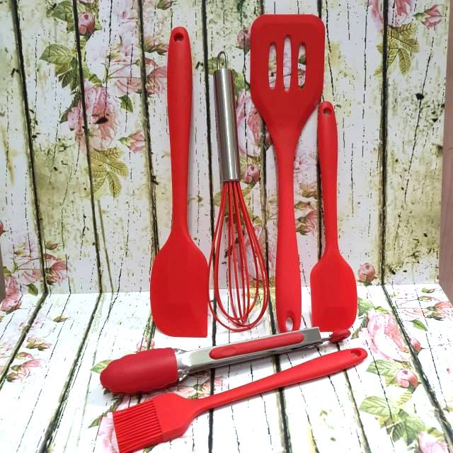 set 6 whisk Spatula masak silicon food grade tahan panas sutil soled sodet tongs kuas