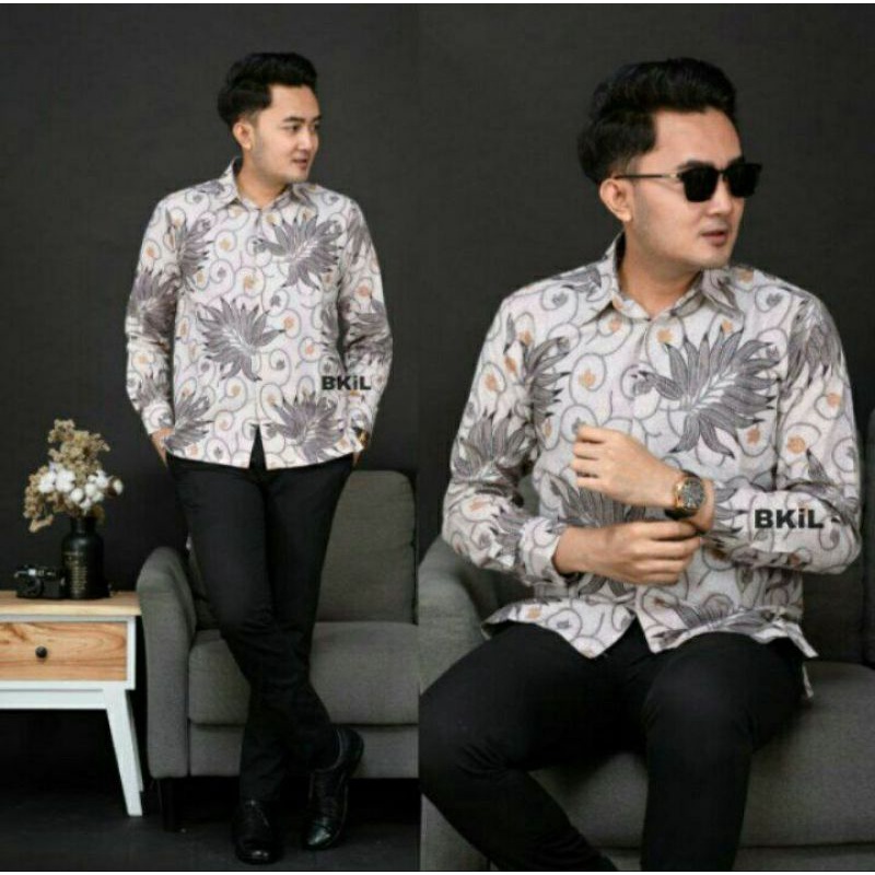BATIK PRIA LENGAN PANJANG KEMEJA BATIK BERKAH HRB026 MOTIF KERATONAN  BATIK DISTRO M 321
