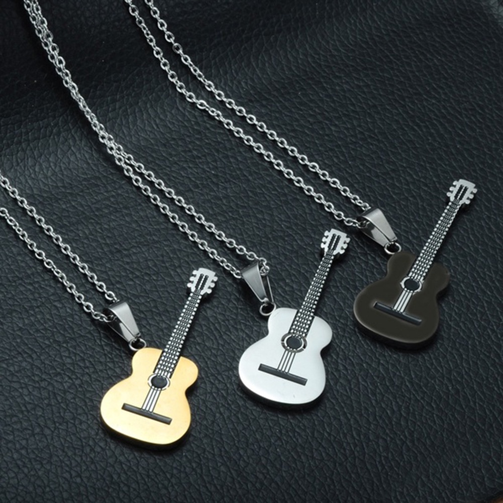 Hu Hu Hu Hu Hu Alat Bantu Pasang Kacamata♡ Kalung Liontin Gitar Rock Bahan Stainless Steel Untuk Pria Dan Wanita