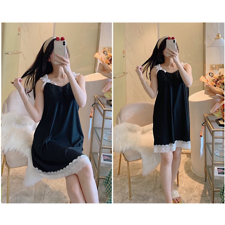 Dress Sweet Import Pink Hijau Hitam Macaron French Cute Dress Santai Dress Tidur