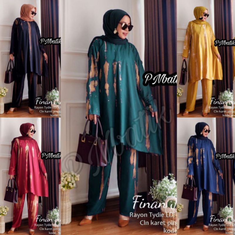 Daster Jumbo | Daster Setelan Tie Dye Tunik Finan Set Motif Serut Salur Wanita Dewasa Jumbo Busui