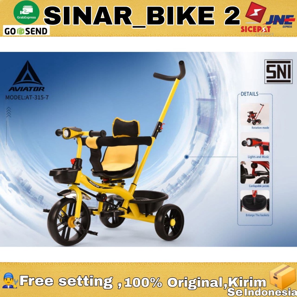 Sepeda Anak Roda TIga Tricycle AVIATOR AT 315-7 Tongkat Stir Musik