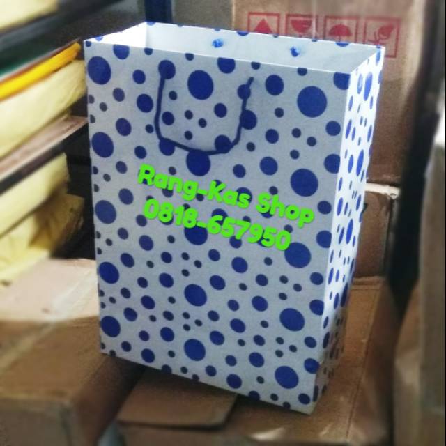 

Paper bag Polkadot Biru Folio Duplex Laminating doff