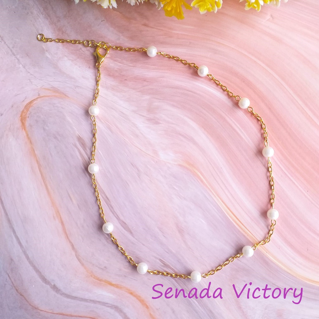 Senada Victory Kalung Choker Mutiara Lanyard Gold Silver Aksesoris Wanita SK04