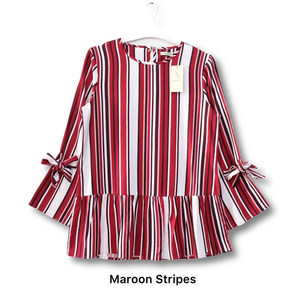 Raina Top Atasan Blouse Muslim Fashion Wanita Terlaris Blouse Wanita Atasan Wanita Blouse Blus Wanita Bluse Wanita by Azhania-Maroon Stripes