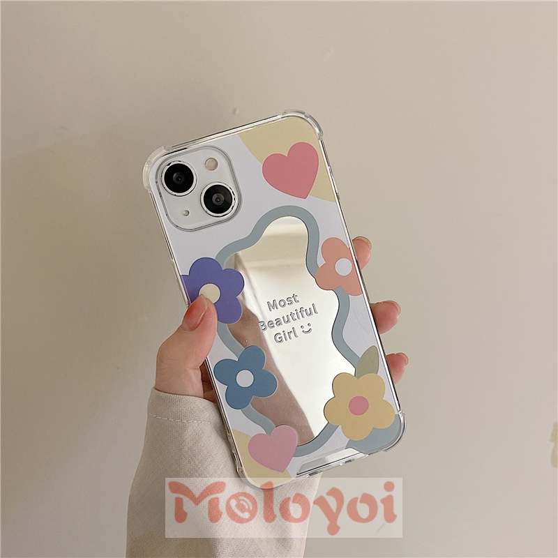 Soft Case Tpu Motif Bunga Aksen Cermin Untuk IPhone 11 XR X 7Plus 8Plus XS Max 13 12 11 Pro Max 7 8 SE 2020