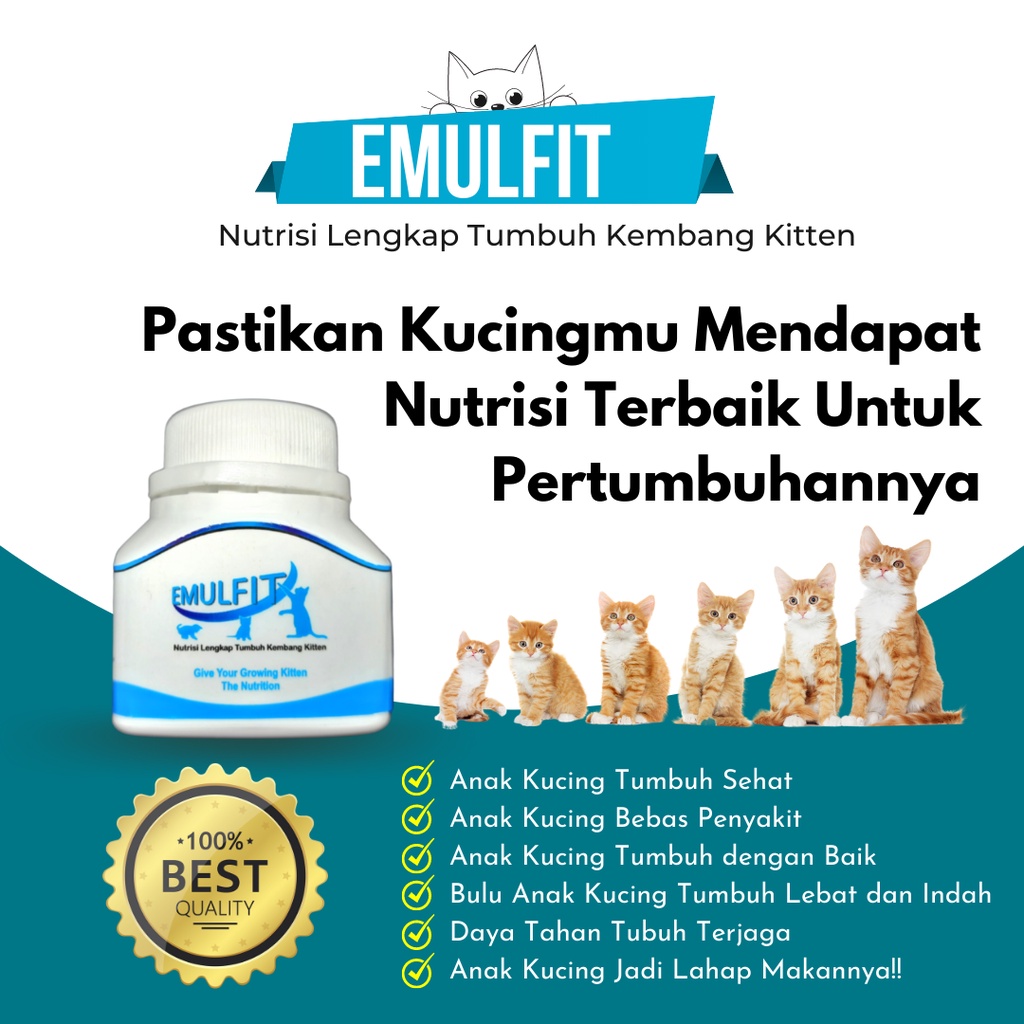 EMULFIT Nutrisi Makanan Pertumbuhan Kitten / Vitamin Nafsu Makan Anak Kucing Gemuk Sehat