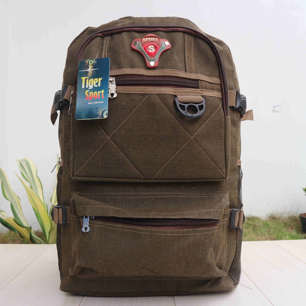 Tas Tebal Ransel Sekolah Kanvas Jahit Coklat Muda Ransel Laptop Bagus Distro Punggung