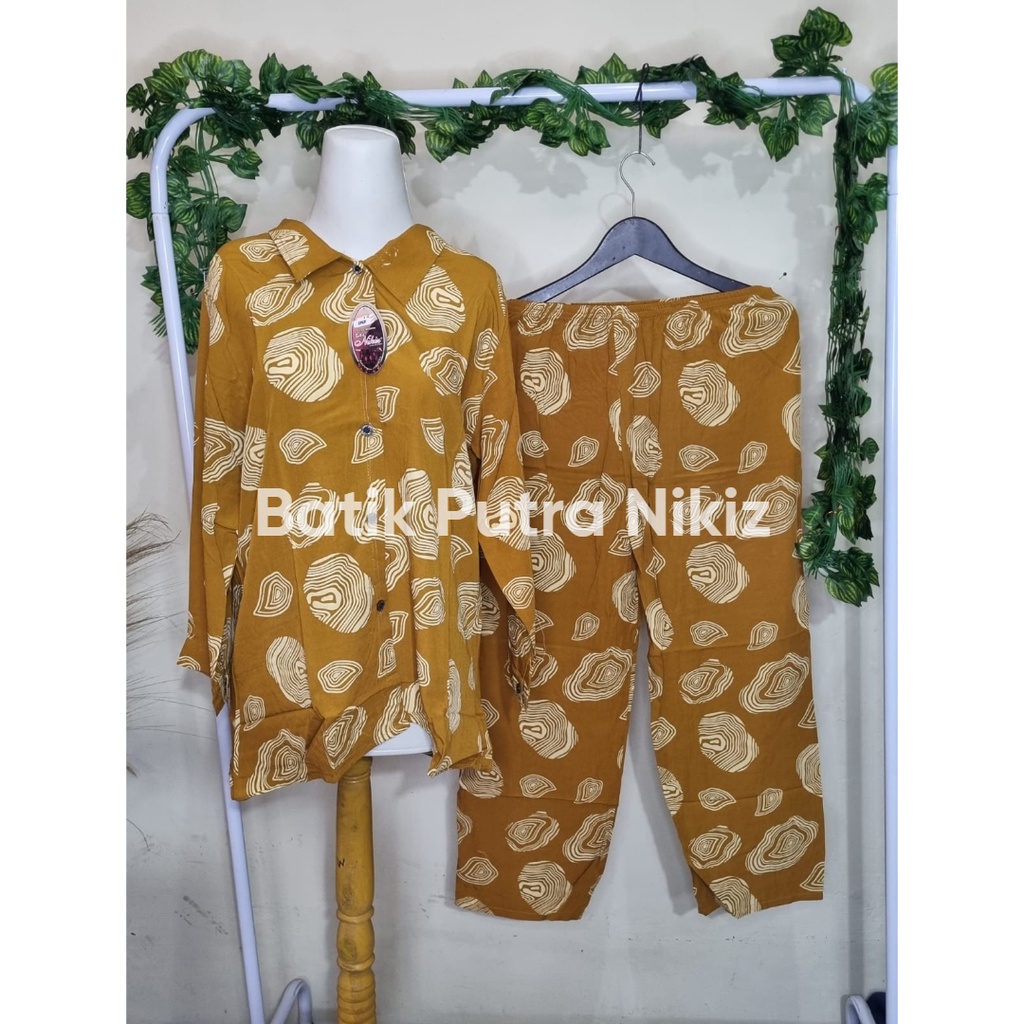 ONE SET SETELAN TIE DYE PAKAIAN TIDUR KEMEJA RAYON CELANA