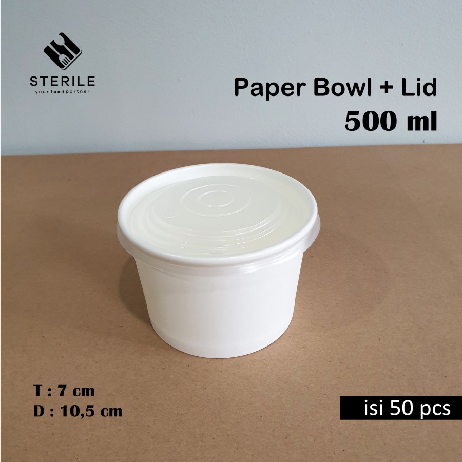 Paper bowl 500 ml + tutup isi 50 pcs / mangkuk kertas 500 ml