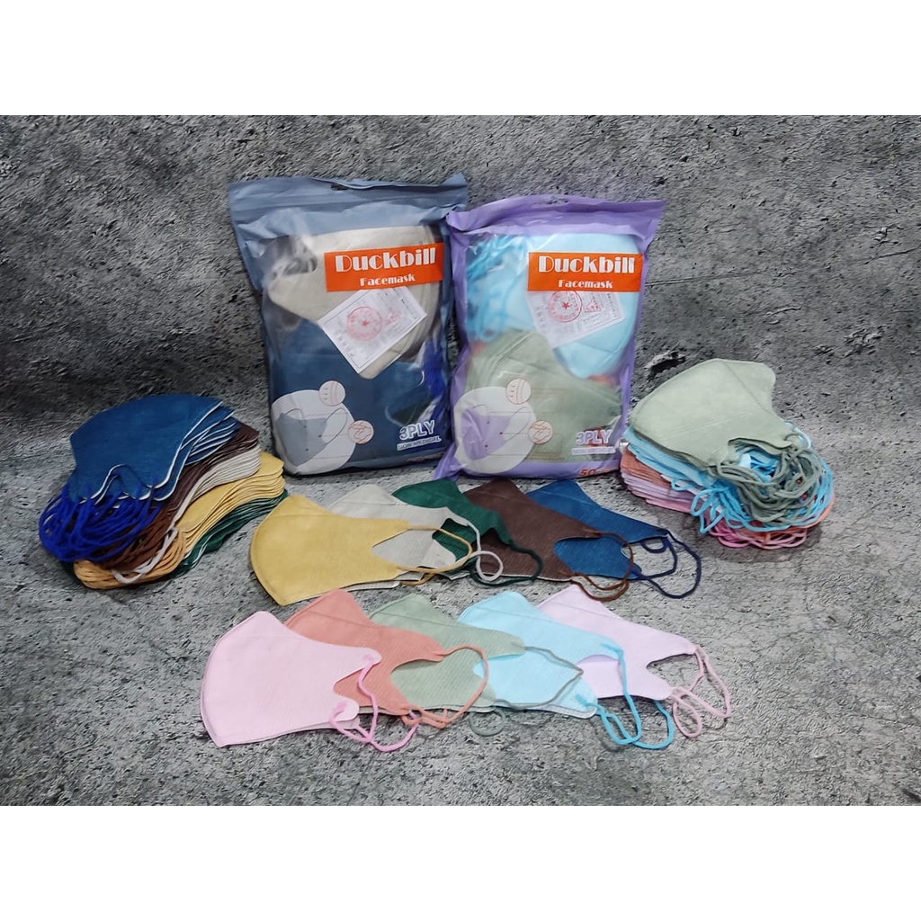 PACK FM GARIS 3PLY MIX 50 - MASKER DUCKBILL 3PLY GARIS FACE MASK WARNA TALI SENADA