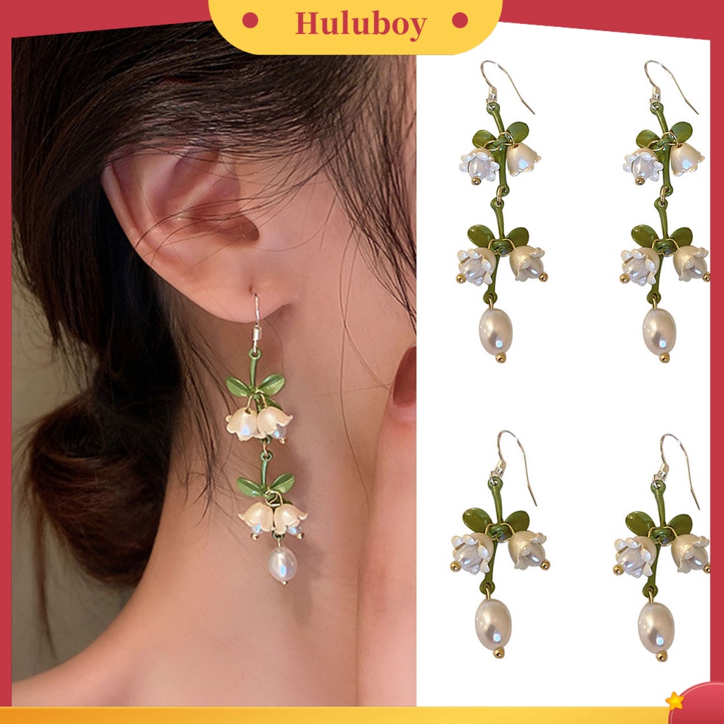 Hu Hu Hu Hu Hu Alat Bantu Pasang Kacamata♡ 1 Pasang Anting Kait Desain Daun Hijau Aksen Mutiara Tiruan Untuk Hadiah