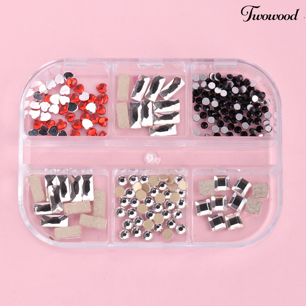 1 Kotak 6 Grids Berlian Imitasi Aneka Bentuk 3D Untuk Aksesoris Nail Art