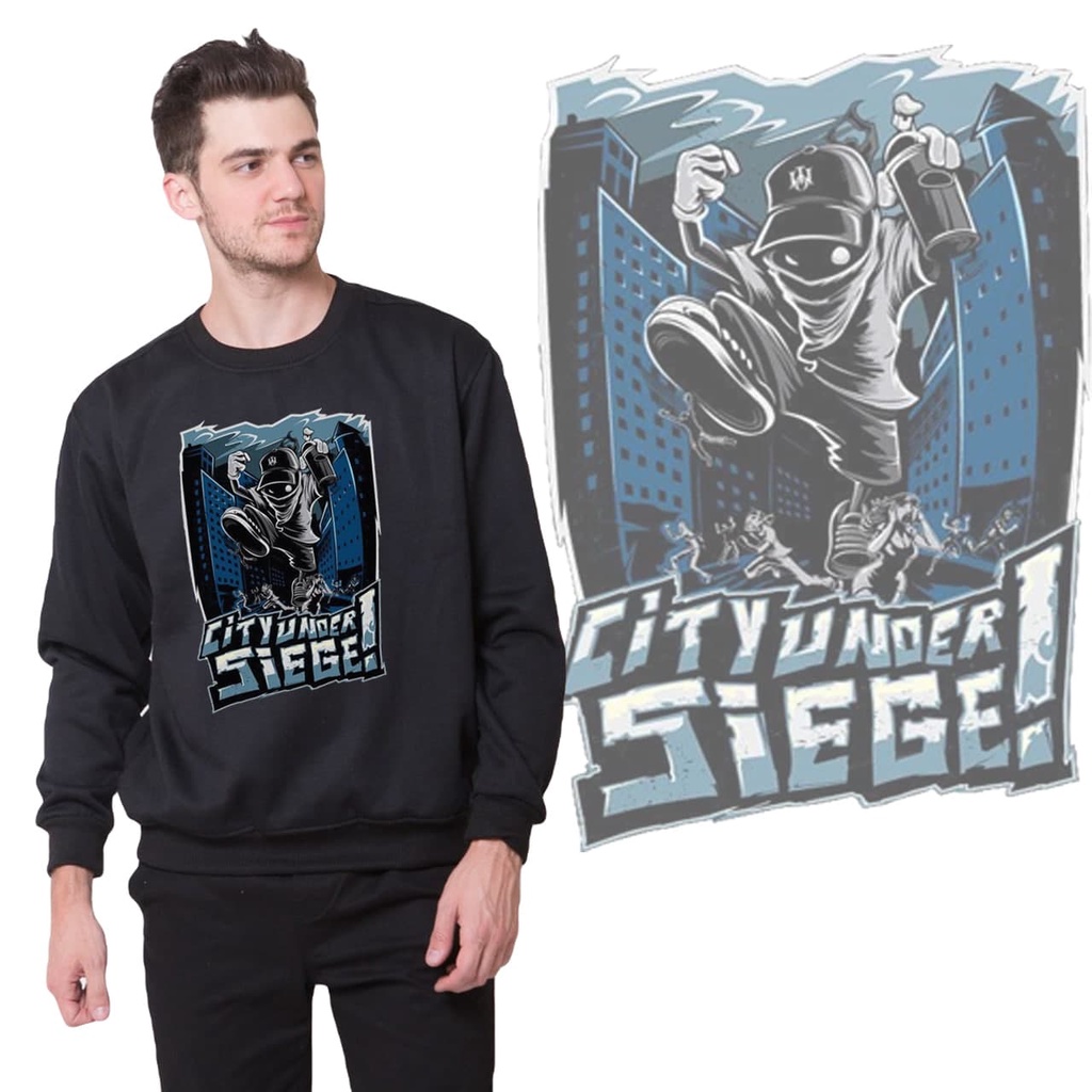 Newofficial Sweater Jumper Printing City Under Siege Black Collor Sweater Crewneck Polos Sablon Printing Black Collor  Pria Dan Wanita Sweatshirt Size M L XL Original Premium