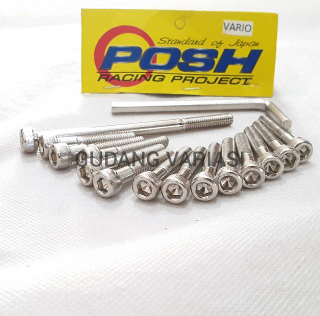 Baut Blok CVT Vario Posh isi 13 pcs Crome Chrome Plus kunci L