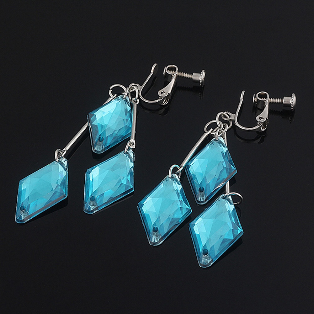 Hu Hu Hu Hu Hu Alat Bantu Pasang Kacamata♡ Anting Panjang Bentuk Geometris Bahan Akrilik Warna Biru Untuk Wanita